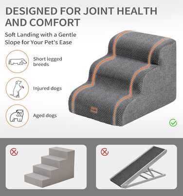 Сходинка для собак Made4Pets: 3-ступенева переносна драбинка для маленьких собак та котів, зручна для ліжка, дивану, крісла, з антиковзким покриттям