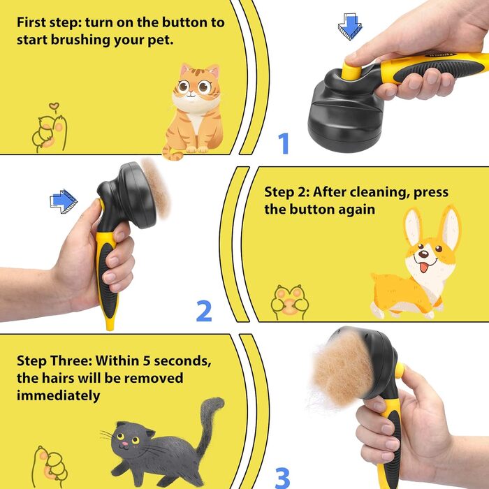 Двостороння щітка для грумінгу тварин 2-в-1: щітка для вичісування шерсті та гребінець для собак та котів (жовта)