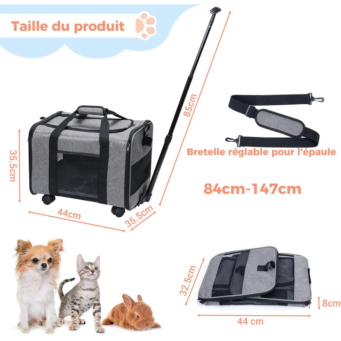 Транспортна сумка для собак та котів до 9 кг з колесами, переноска для авіаперельотів, сіра