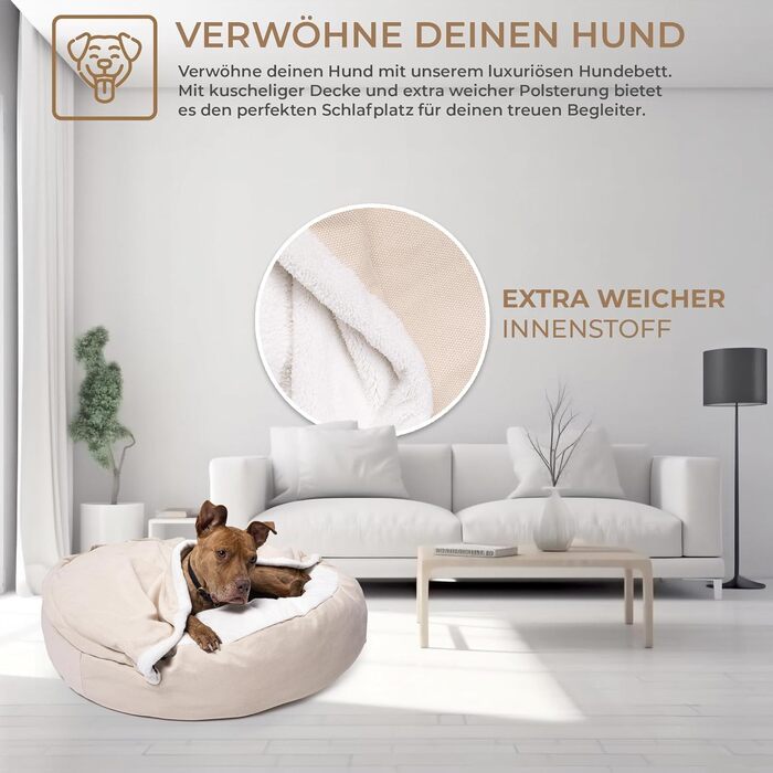 М'яке ліжко для собак Lous®, лежанка-печеринка, для великих і маленьких собак та котів, знімний коврик, бежевий колір (72 см)
