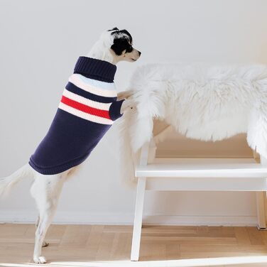 Теплий собачий светр з смугами, зимовий в'язаний одяг з еластичними ремінцями для ніг, м'який акриловий светр для собак маленьких, середніх та великих порід, розмір S, блакитний