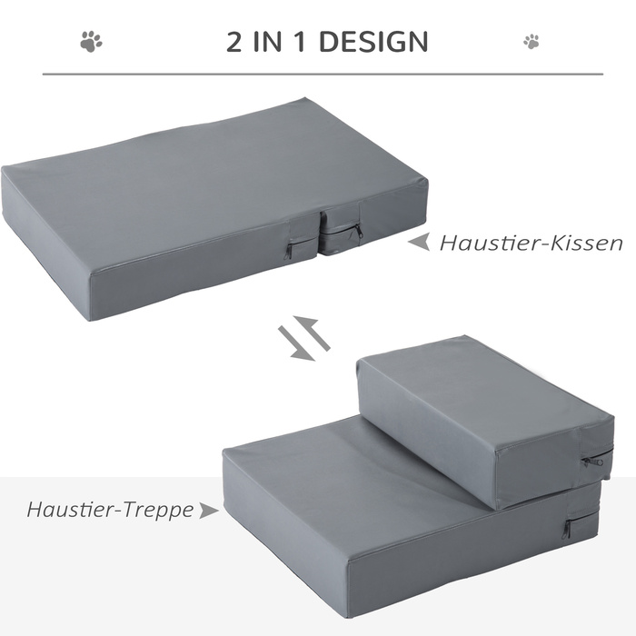 PawHut Pet Stairs Pet Pad 2 сходинки Складні сходи для собак Сходи для кішок і собак сірий L45 x W39 x H20 см | Аосом