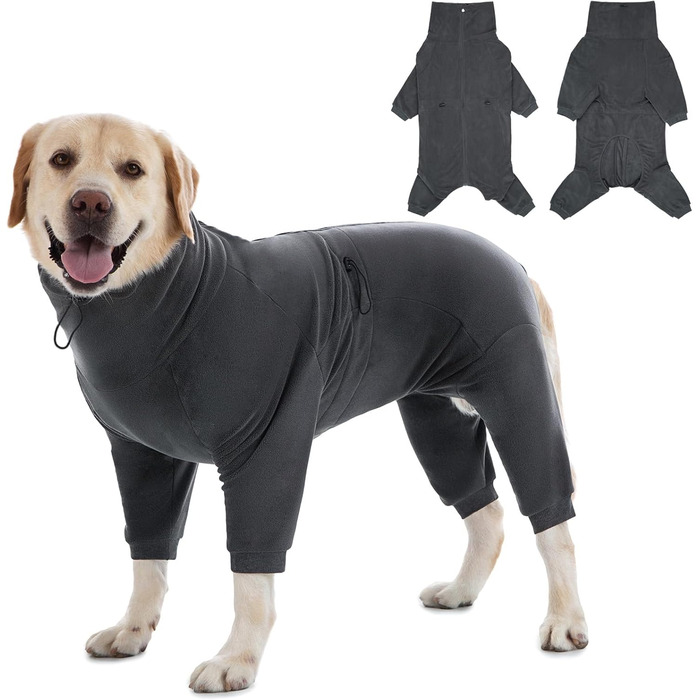 Теплий флісовий пуловер для собак Axcimond: зимовий одяг для маленьких, середніх та великих собак. Зіпсованість на блискавці. Сірий колір.