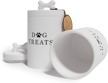 Керамічний герметичний контейнер для ласощів собак Barnyard Designs, великий, з кришкою, стиль рустік, білий, 13,5 x 23 см