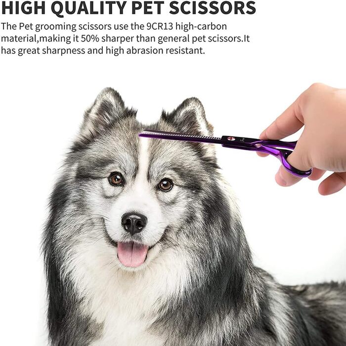 Набір ножиць для грумінгу собак, 7 дюймів, професійний набір для догляду за тваринами, нержавіюча сталь, вигнуті ножиці, ножиці для розрідження, гребінець для грумінгу, для собак та котів, 5 шт. чорний