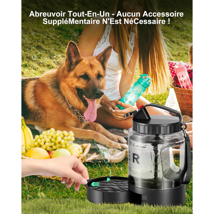 Водяна пляшка для собак Lesotc 2200 мл, велика, чорна – для подорожей та кемпінгу