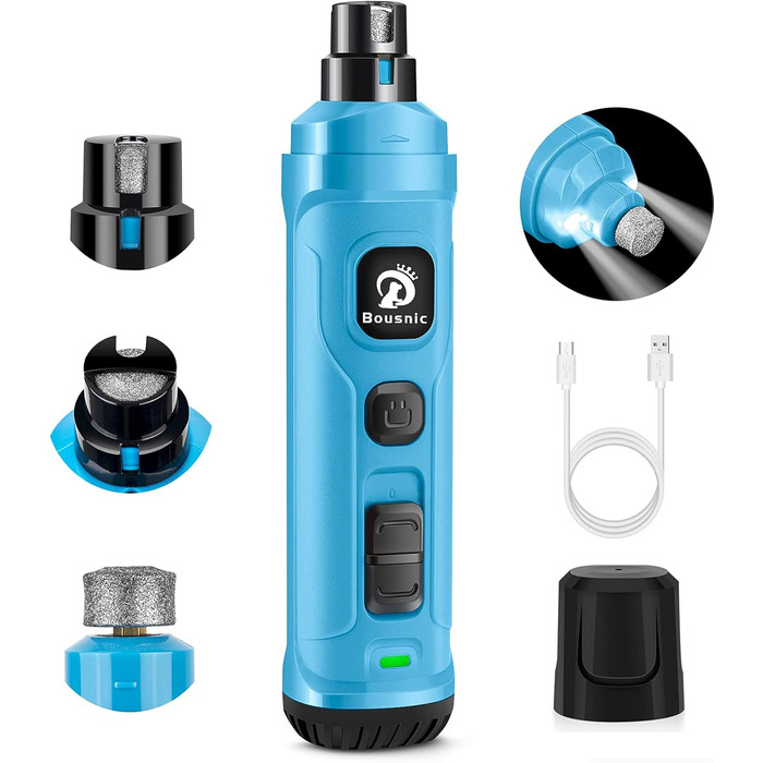 Шліфувальник для собак Bousnic Krallenschleifer: тиха електрична пилка для нігтів з LED-підсвічуванням, 2 швидкості, для собак та котів