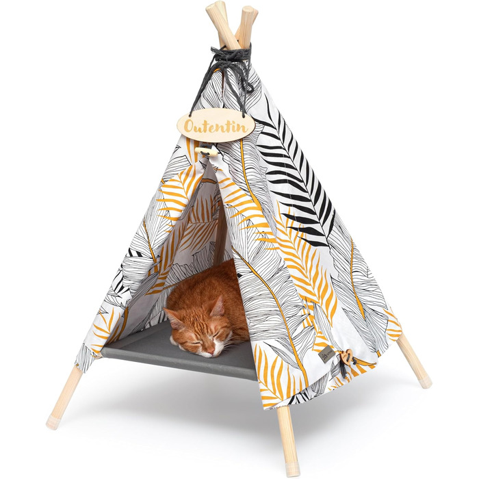 Кішка та собака: стильна печеринка-будиночок 53x53x70 см (листя)