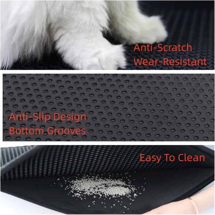 Килимок для котячого туалету, 60x90 см, EVA, чорний, з водонепроникним покриттям та захистом від подряпин