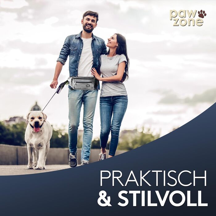 PAWZONE® Сумка для ласощів для собак - Поясна сумка для собак - Аксесуар для собак - Сумка для ласощів для собак з відбиваючим шнуром та додатковим ремінцем для Flexileine (Сріблясто-сірий)