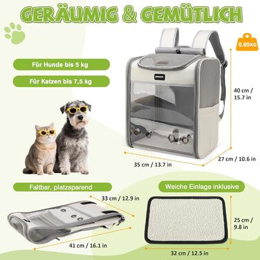 Рюкзак для кота великого розміру ALLSOPETS, складаний рюкзак для собак і котів, дихаюча переноска для подорожей, прогулянок та походів (димно-зелений, туманно-сірий)