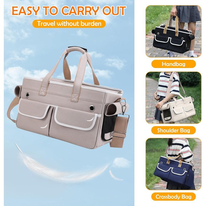 Транспортна переноска для котів та собак ALLSOPETS, складана, портативна, з м'якими кишенями, дихаюча, ідеальна для подорожей, кемпінгу, хаджінгу, (Хакі)