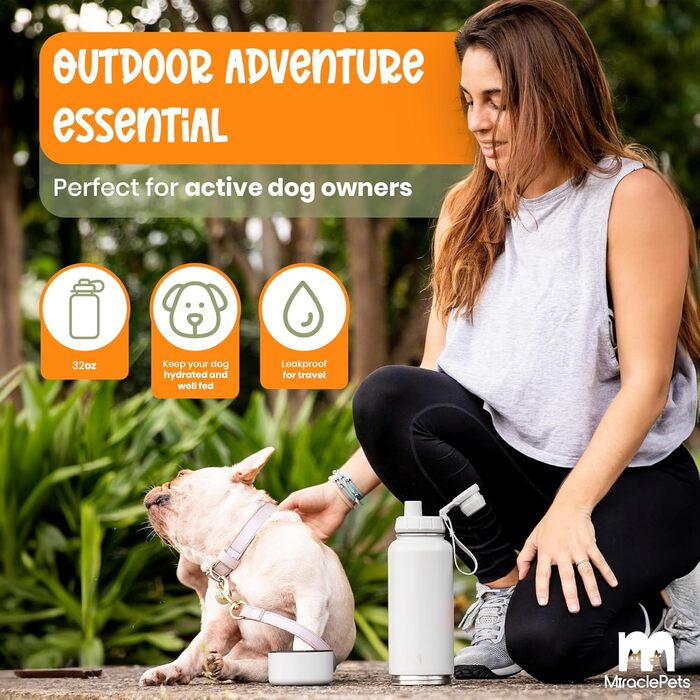 Водяна пляшка для собак Miracle Pets: 1 л, нержавіюча сталь, з мийкою, BPA-free