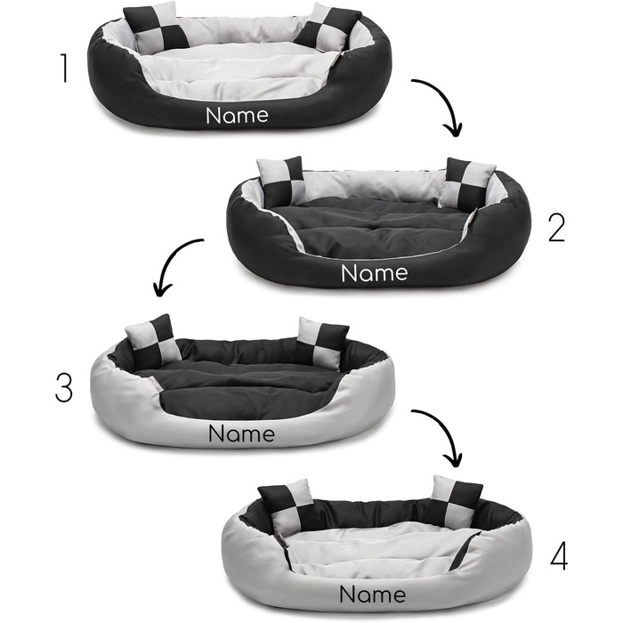 Крісло-ліжко для собак та котів Lionto 4-в-1 з водовідштовхувальною підстилкою Oxford, 85x70 см, міцне, з глибоким входом, сіре/чорне (з написом)