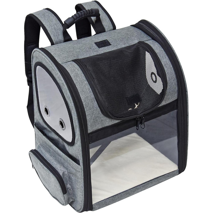 Рюкзак для собак та котів Fudajo, 32x27x40 см, до 6 кг, чорно-сірий, розкладний, для подорожей