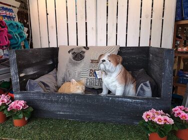 Собаче ліжко Kistenkolli Altes Land Balu з дерева з подушкою, корзина для собак, лежанка, вінтажний диван для собак, білий (90x57x45 см, Shabby Schwarz)