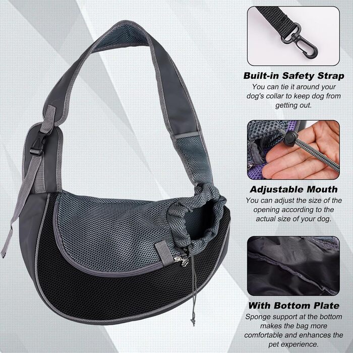 Тканинна переноска для собак, сумка для маленьких собак, переноска для тварин, дихаюча, регульована, переноска для собак і котів до 6 кг, ідеальна для прогулянок на вулиці (чорна)
