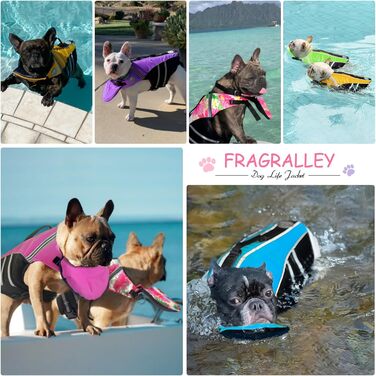 Жилет для плавання собак, Французький бульдог, жилет для собак, плавання, катання на човні, жилет для собак з поплавком на підборідді та рятувальним гачком, високоякісний жилет (обхват грудей: 43,2 см - 76,2 см, вага)