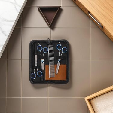 Набір професійних ножиць та гребінців для грумінгу собак та котів. Ергономічні ножиці та гребінці для точного стриження. Підходить для цуценят та дорослих тварин.