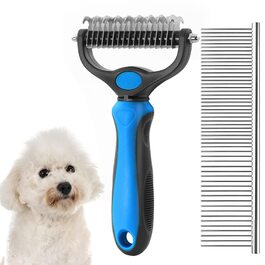 Набір для догляду за шерстю собаки: щітки, гребінці для видалення підшерстка, розплутування та вичісування (рожевий, блакитний)