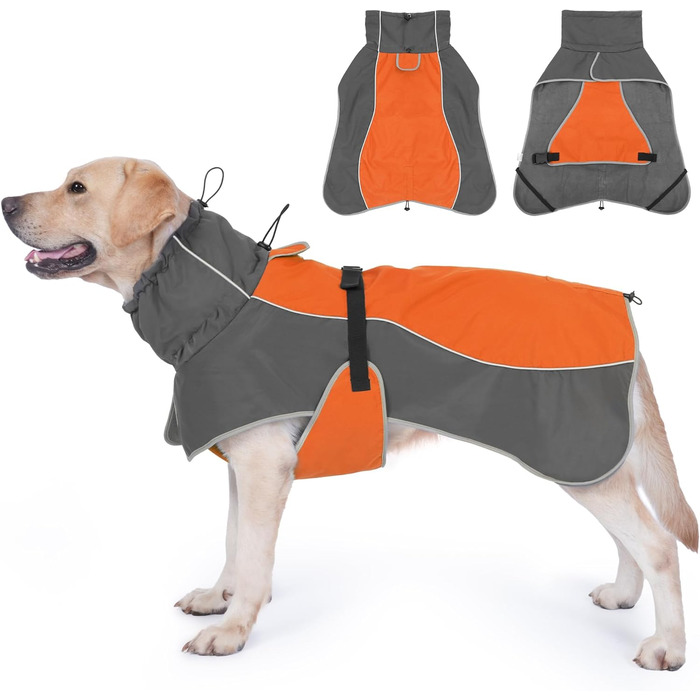 Водонепроникна куртка для собак, світловідбиваюча, вітрозахисна, тепла зимова куртка з м'яким флісовим підкладкою для собак маленьких та великих порід, для активного відпочинку, кемпінгу та походів у холодну погоду, розмір M (спина: 50 см), помаранчевий к