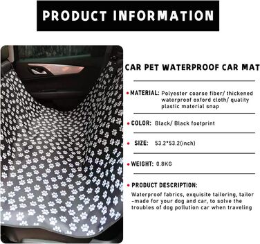 Чохол на заднє сидіння автомобіля для собак, водонепроникний, антиковзкий, універсальний, з принтом лапки