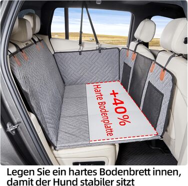 Задній сидіння для собак, жорсткий піддон (132x63,5 см), вантажопідйомність 40 кг, неслизька тканина Oxford для SUV/Kombi/Pick-up (Сірий, універсальний)