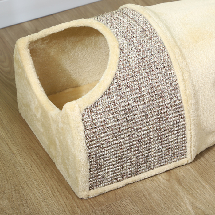 PawHut Cat Tunnel Play Tunnel Ігровий тунель з 2 будиночками, 3 отворами, складаний тунель для домашніх тварин до 6 кг, закритий, бежевий | Аосом