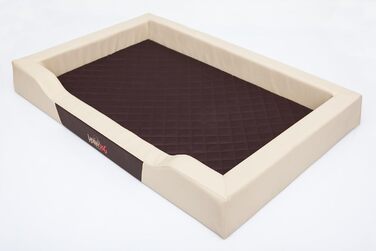 Ліжко для собак - корзина для собак маленьких, середніх та великих порід - подушка для собак - диван для собак з екошкіри - знімний та пральний чохол - Deluxe - розмір M - (L - 120 x 80 см, Бежевий)