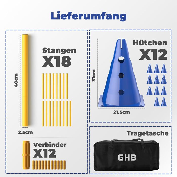 Набір фігур для аджиліті для собак, 12 кілків, 18 стійок, футбольне тренувальне обладнання, сумка в комплекті