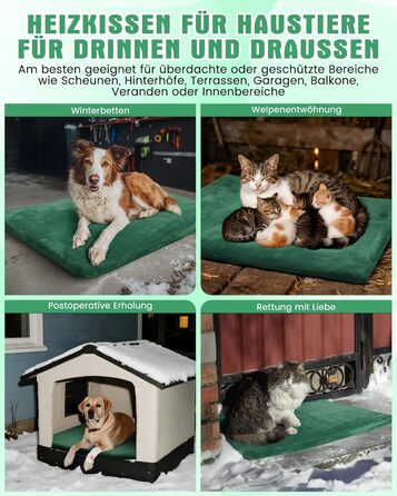 Електричне грілка для тварин на вулицю, вологостійке, з авторегулюванням температури, стійке до укусів, 40*50 см, зелений