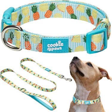 Нашийник і повідець для собак Cookie Paws, неопрений, м’який, з підкладкою, зручний, стильний, міцний, універсальний, з ананасовим принтом, розмір S