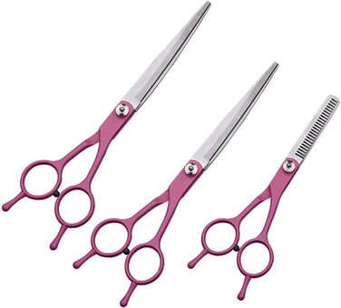 Набір професійних ножиць для собак 7 дюймів, 4 шт. для грумінгу: прямі, зігнуті, для розрідження шерсті, з ергономічними ручками, для собак та котів
