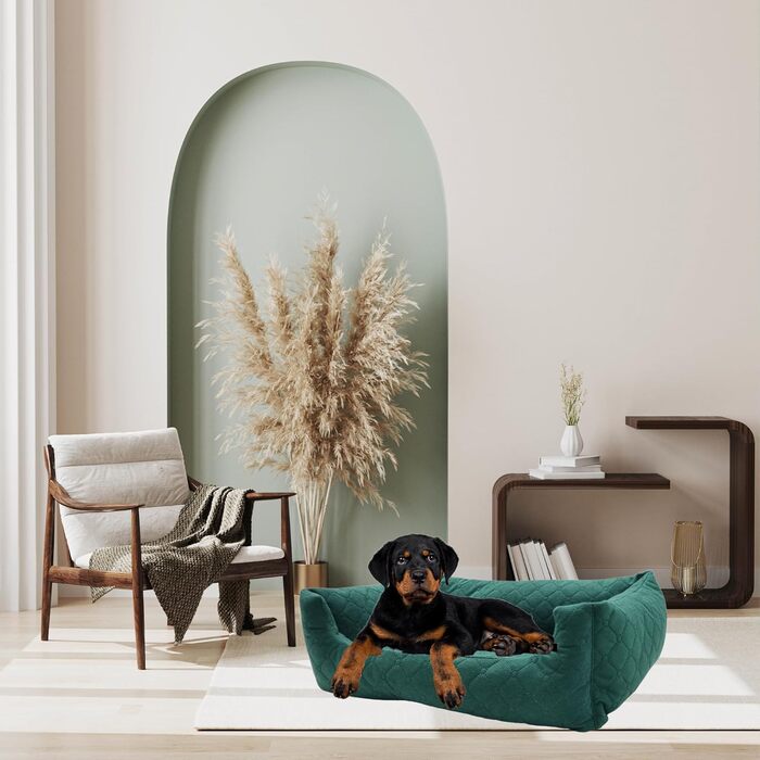 Ліжко для собак та котів Odolplusz, зелений, розмір M (70 x 60 см) | М'яке ліжко-корзина з бортиками
