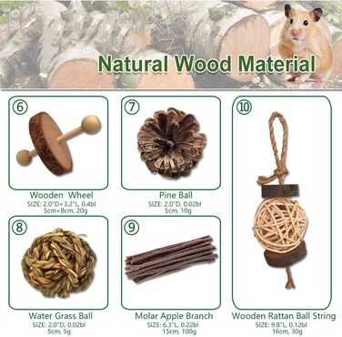 Іграшки для гризунів Goter: набір з 10 шт. з яблуневої деревини. Іграшки для хом'яків, щурів, шиншил. Натуральні ласощі та аксесуари для тварин.