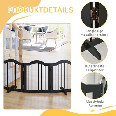 PawHut Dog Gate Плоский, Бар'єр для собак, Захисна сітка, стійка, складна, 154.5x29.5x61см, дерево, чорна