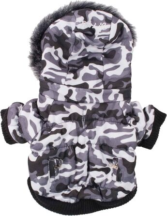 Зимовий собачий теплий халат Pet Life з металу та відстібаною капюшоном, утеплений 3M Thinsulate, для маленьких собак (camo grey, Large)