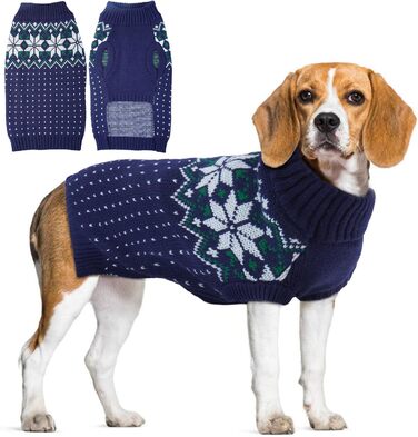 Синій теплий пуловер для собак з отвором для шлейки, вязаний, з коміром-стійкою, святковий, для домашніх тварин, розмір L