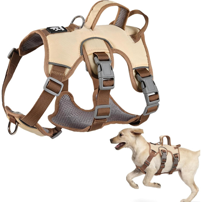 Нашийник для собак від виривання, надійний, з двома ручками та кліпсами для повідків, проти ривка, для собак середніх та маленьких порід, цуценят (чорний) - кліпси для повідків (S, бежевий)