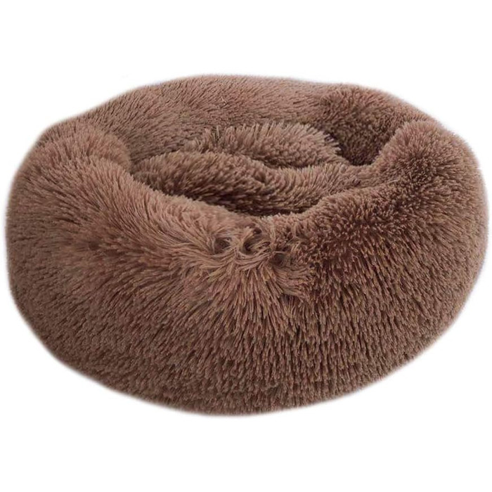 М'яке ліжко для домашніх тварин з плюшу, ліжко-пончик, кругле або овальне, для собак і котів, 70 см, коричневе