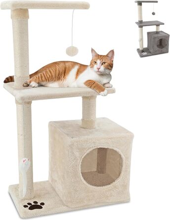 Дерев'яний комплекс для котів Beltom з огородженим будиночком, 85 см, бежевий