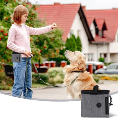 Сумка для корму для собак, сумка для тренувань, сумка для ласощів для собак, багатофункціональна сумка для корму з диспенсером для пакетів для вигулу (сіра)