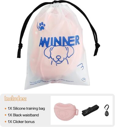 Сумка для ласощів для собак AWINNER – преміум силікон, 4 потужні магніти, регульований поясний ремінь – ідеально для дресирування цуценят та прогулянок на вулиці (Рожевий)