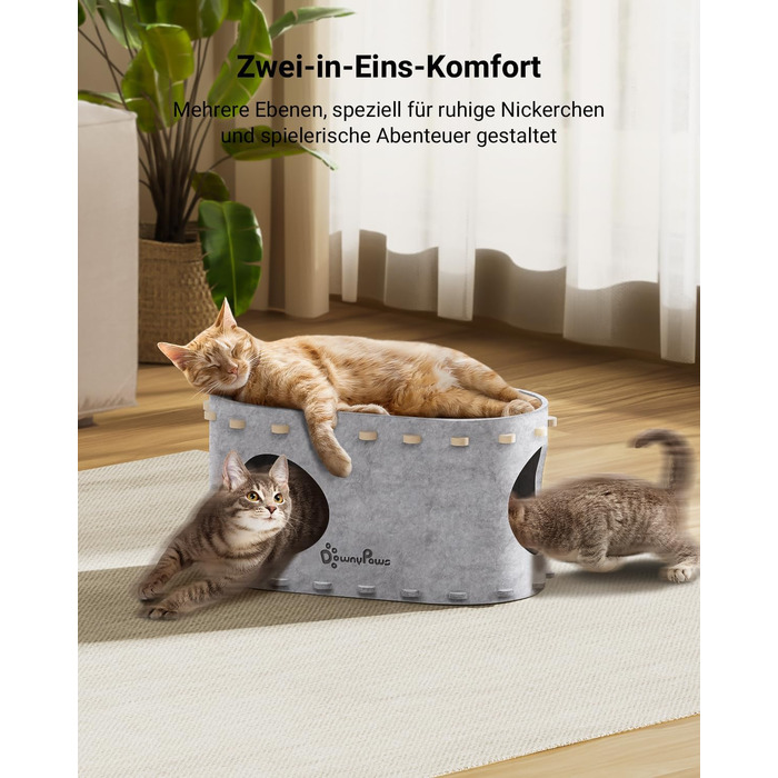 Кігтеточка-будиночок для котів DownyPaws з фетру, 2-ярусна, 50x33x50 см, для ігор та відпочинку, теплий дизайн, захист кігтів, білий