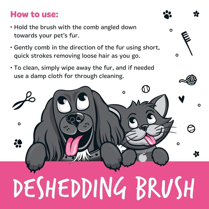 Щітка Bugalugs для грумінгу собак, котів та коней - інструмент для догляду за шерстю, широка плоска щітка, рожева