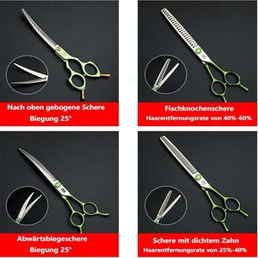 Ножиці для грумінгу собак, вигнуті - 7.0' з японської нержавіючої сталі. Ідеальні для догляду за шерстю собак та котів. Зелені ножиці для грумінгу.
