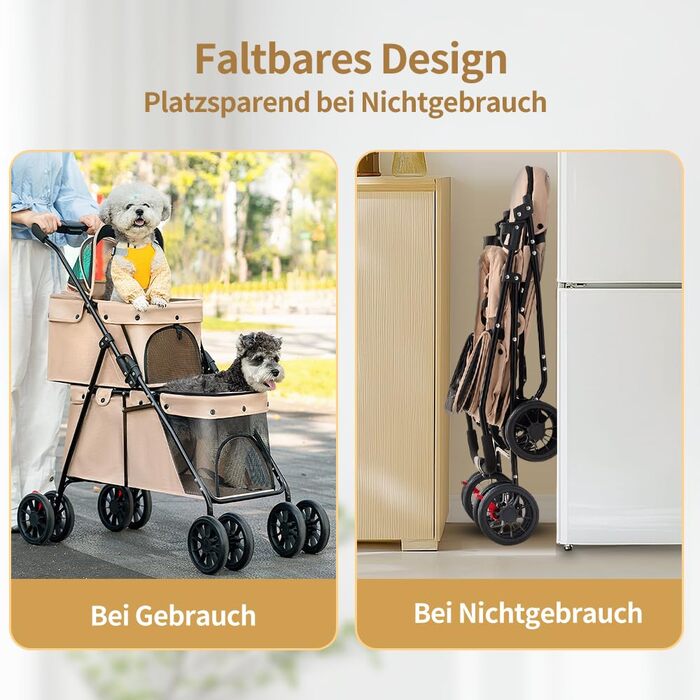 Візок для собак Homewell 2в1, двоярусний, з підстаканниками, сумка-переноска, складний, з гальмом, для собак, 67x50x95 см, рожевий