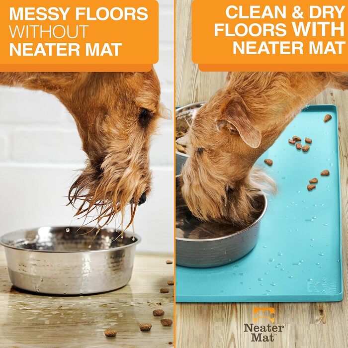 Силіконова підкладка для мисок собак і котів Neater Pet Brands, водонепроникна, захисний килимок для корму та води, аквамарин, 81,3×61 см