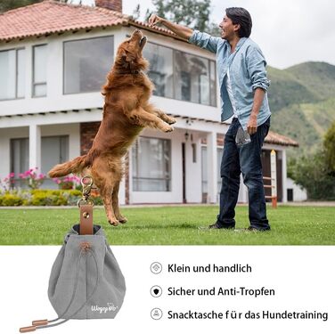 Сумка для корму для собак, канвас, з кліпсою та шнуром, для тренувань собак (сіра)