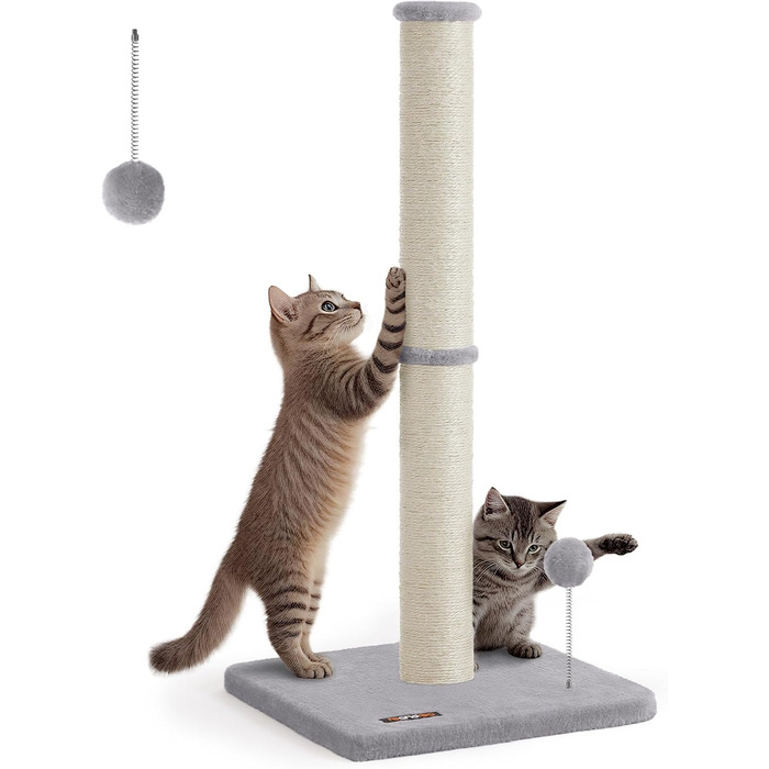 Дряпка для котів Feandrea, 85 см, дряпка-стійка, котячий комплекс, дряпка з сизалю, з плюшевим м'ячиком та дзвіночком, таубенграу PCA040G01